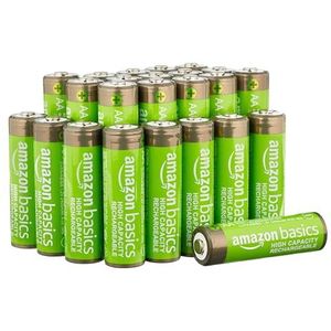 Amazon Basics 24 stuks oplaadbare AA NiMH-batterijen met hoge capaciteit van 2400 mAh, voor geladen