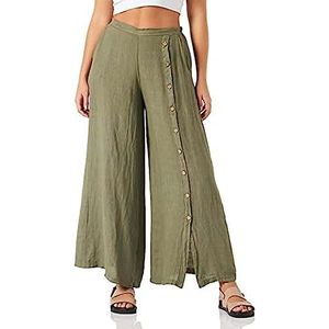 Bonateks, Pantalon de jupe avec boutonnière en pur lin, taille : 42, taille américaine : XL, kaki léger, fabriqué en Italie, vert, 44