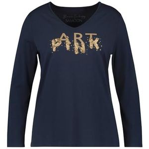 Samoon T-shirt à manches longues pour femme avec paillettes Wording à manches longues imprimé sur le devant, Imprimé bleu marine., 46