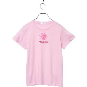 Replay T-shirt à manches courtes en coton pour fille, 066 Bubble Pink, 16 ans