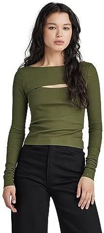 G-STAR RAW Cut-out Slim Boat T Lange Mouwen Tops Dames, Groen (Dark Olive D23811-d493-c744)