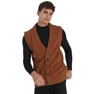 Trendyol Trendyol Standaard geweven vest met V-hals voor heren, sweatshirt voor heren (1 stuk), Kaneel