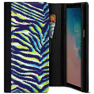 caseable Samsung Galaxy S9 hoes; Samsung Galaxy S9 telefoonhoes; flipcase; oppervlak stootvast, krasbestendig, kaartenvak; kleurrijk design; zebra neon dierenprint