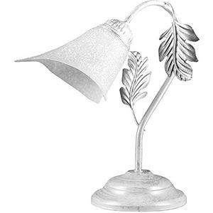 ONLI - Tafellamp Marilena van wit metaal met zilveren verdikking lampenkap van wit glas. Handgemaakt in Italië