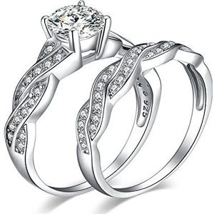 JewelryPalace 1,5 karaat zirkonia oneindigheidsring dames zilver 925 vergulde set verlovingsringen, damesringen, verjaardag, bruiloft, belofte, trouwring, paar bruidssieraden, zirkonia