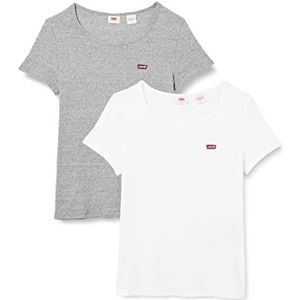 Levi's 2 stuks T-stuk, 2 stuks, wit / smokestACK T-shirt voor dames (2 stuks), 2 stuks Tee White +/Smokestack Htr