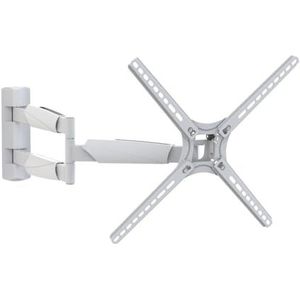 Barkan Witte tv-muurbeugel voor schermen van 13-65 inch, kantelbaar en draaibaar, volledige beweging, plat en gebogen scherm, max. gewicht. 40 kg, gepatenteerd, voor LED OLED LCD, tot VESA 400x400