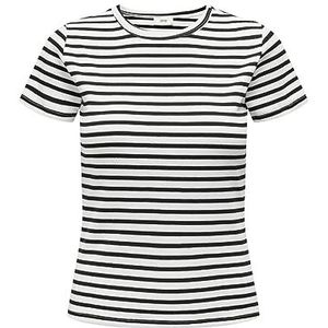 JdY Jdy Solar S/S O Neck Top Jrs Noos T-shirt voor dames, Cloud Dancer/Stripes: zwart