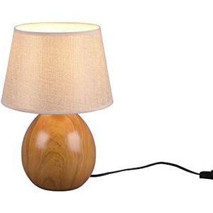 Grote lichte tafelbasis houteffect lampenkap stof beige luxe trio verlichting