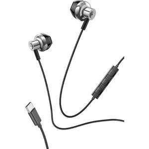 Cool stereo type c button oordopjes met microfoon (metaal) zilver