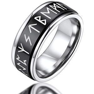 FaithHeart Draaibare ring voor heren 62, zwart, Vikingringen, Scandinavische rune, roestvrij staal, sieraden, anti-stress, cadeau voor mannen