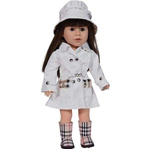 The New York Doll Collection - Regenkledingset voor poppen - Inclusief regenjas voor poppen (wit) met laarzen en poppenhoed - past 46 cm poppen