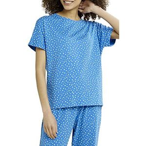 People Tree Dames Bio Pyjama T-Shirt Harten, Blauw met harten, maat 42, Blauw met hartjes-opdruk