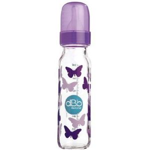 dBb Remond 101722 Régul'Air flesje met zuiger NN van glas/siliconen, rond, paars, transparant, motief vlinders, 240 ml