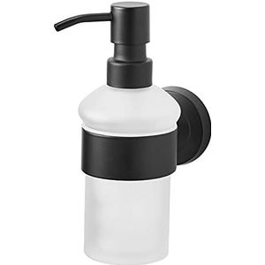 AMARE - Ronde glazen zeepdispenser - Wandmontage - Capaciteit 220 ml - Zwart