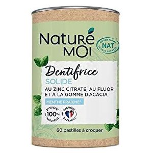 Naturé moi - Dentifrice Solide Pastille à Croquer Menthe Fraîche Au Zinc Citrate, Fluor et Gomme d'Acacia 100 pourcent d'Origine Naturelle, Menthe, Blanc, 60 pastilles