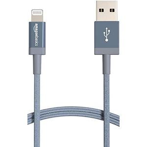 Amazon Basics USB-A naar Lightning-kabel van gevlochten nylon, MFi-gecertificeerd, voor iPhone, 0,9 m, donkergrijs