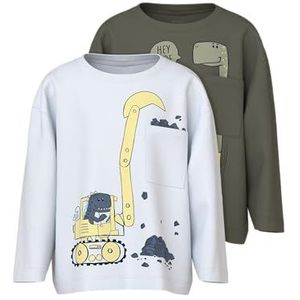 NAME IT NMMVILIAN 2P LS RLX TOP Jongens T-shirt - Bright White Dusty Olive