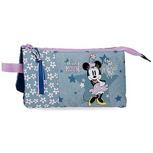 Disney Minnie Style Pennenetui, drievoudig, blauw, 22 x 12 x 5 cm, polyester, blauw, drievoudig etui, Blauw, Drievoudig etui