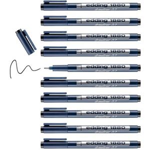 edding 1880 Precisie-fineliner – zwart – 10 pennen – lijnbreedte 0,7 mm – fijne viltstift voor nauwkeurig schrijven en schetsen, met metalen ommantelde fijne punt – geschikt voor linialen en sjablonen