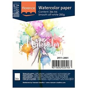 Vaessen Creative Florence Aquarelpapier, hittegeperst, A6, ivoor, 200 g/m², kunstenaarskwaliteit, glad, 36 vellen om te schilderen, handlettering, kunstprojecten en meer