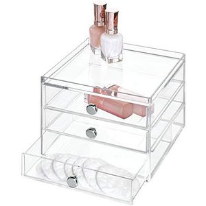 iDesign Laden Make-up Organisator, slanke opbergdoos met drie laden voor make-up en cosmetica, gemaakt van kunststof, helder