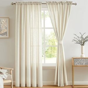 Melodieux 2 Panel Faux Linnen Voile Netgordijnen Semi Sheer Blackout Rod Pocket Drapes voor Slaapkamer, Woonkamer, Venster - Beige, 55 x 96"" druppel (140 x 245cm)