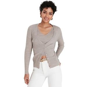 Trendyol Trendyol Dames gebreid vest met V-hals Standaard Sweater Dames (1 stuk), Nertsen kleur