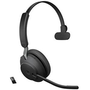 Jabra Evolve2 65 Draadloze PC Headset met oplaadstation - Mono UC Certified met Noise Cancelling en lange batterijduur - USB-A Bluetooth Adapter - Zwart
