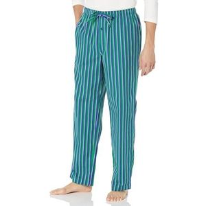 Amazon Essentials Flanellen pyjamabroek voor heren (verkrijgbaar in grote maten), blauwe en groene strepen, maat XS