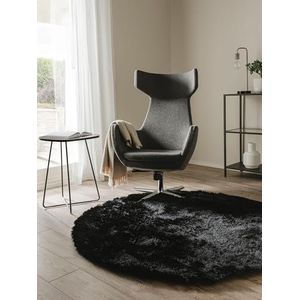 Benuta Shaggy Whisper tapijt langpolig zwart Ø 80 cm | langpolig tapijt voor slaapkamer en woonkamer
