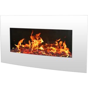 BREAKLING Elektrische wandhaard met vlammeneffect, led, verwarmd, wit, 2000 W, 90 x 55 cm, afstandsbediening, verwarming 2000 W