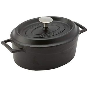 Pentole Agnelli Slowcook Ovaal Braadpan met 2 handgrepen, gietijzer, 3,3 l, zwart ondoorzichtig