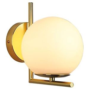 B·LED BARCELONA LED BarcelonaLED Wandlamp, elegant, modern, met opaal glazen bol, gouden standaard en E27-fitting voor slaapkamer, woonkamer, hal