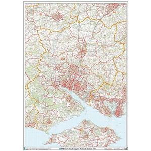 Southampton SO wandkaart met postcode, 2A, kunststof gecoat, 119 x 168 cm