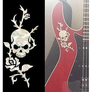 B-135RS-WT Sticker voor gitaar en bas, roze en doodshoofd, parelwit