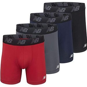 New Balance Set van 4 boxershorts van mesh met gulp, 12,7 cm, boxershorts voor heren, Pigment/Team Red/Lead/Zwart