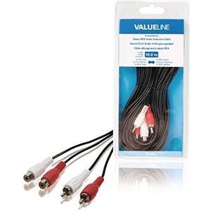 Valueline VLAB24205B100 Stereo Audio verlengkabel 2 x RCA stekker - bus, 10 m, zwart