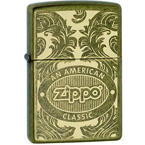 ZIPPO - Zippo logo – antiek messing – benzine-aansteker, winddicht, navulbaar, in hoogwaardige geschenkdoos