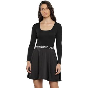 Calvin Klein Jeans Logo Elastic Ls Jurk Nauwsluitende en uitlopende jurken voor dames, Zwart