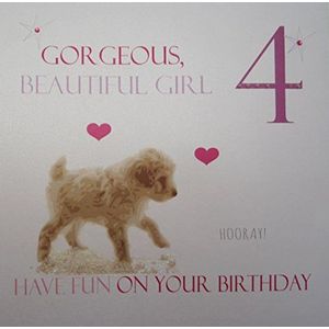 WHITE COTTON CARDS Gorgeous Beautiful Girl 4 Have Fun wenskaart voor de 4e verjaardag (wereldpen)