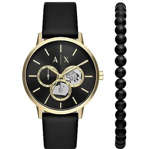 Armani Exchange Horlogeset voor heren met datummechanisme met drie wijzers van roestvrij staal en armband, goud, één maat, armband, Goud, armband