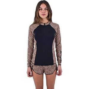 Hurley Leopard Zip Front Rashguard Dermoprotector, dames, bruine suiker