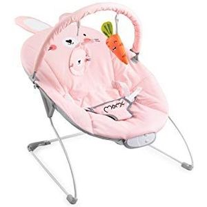 MoMi GLOSSY Babyschommelbank tot 9 kg, zachte bekleding, metalen frame, antislipvoeten, riem, 1,7 kg, 58 x 49 x 53 cm, sensorische module voor de creatieve ondersteuning van het kind, Bunny