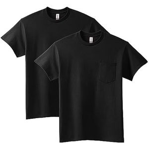 Gildan Set van 2 T-shirts van katoen met zak voor volwassenen, stijl G2300, zwart, L, zwart.