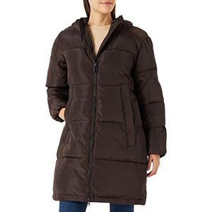 Kaffe Dames Buffer Coat Padded Jacket Longline Hooded Zip Lange Mouwen Dames, Java