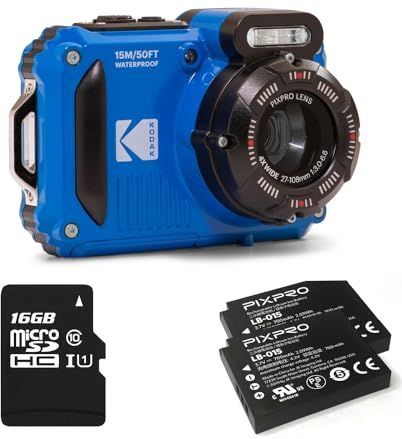 KODAK Pixpro WPZ2 Pack + 2 batterijen + 1 SD-kaart compacte digitale camera 16 m pixels, waterdicht tot 15 m, schokbestendig, 720p video, 2,7 LCD-display, Li-ion batterij, blauw
