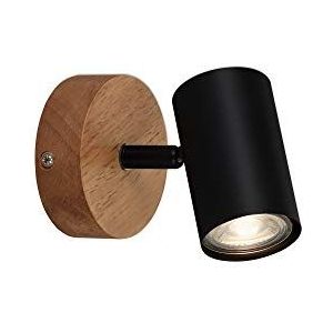 Briloner Retro vintage wandspot met 1 x GU10-lamp van hout en metaal, zwart, 90 x 120 mm (DxA)