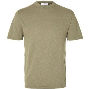 SELETED HOMME Slhberg Linen Ss Knit Tee Noos T-shirt voor heren, Vetiver