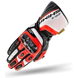 Shima STR-2 Motorhandschoenen voor heren – touchscreen-handschoenen, zomer, sport en leer met koolstofvoegenbescherming, handen en vingers, versterkte handpalm (rood, XL)